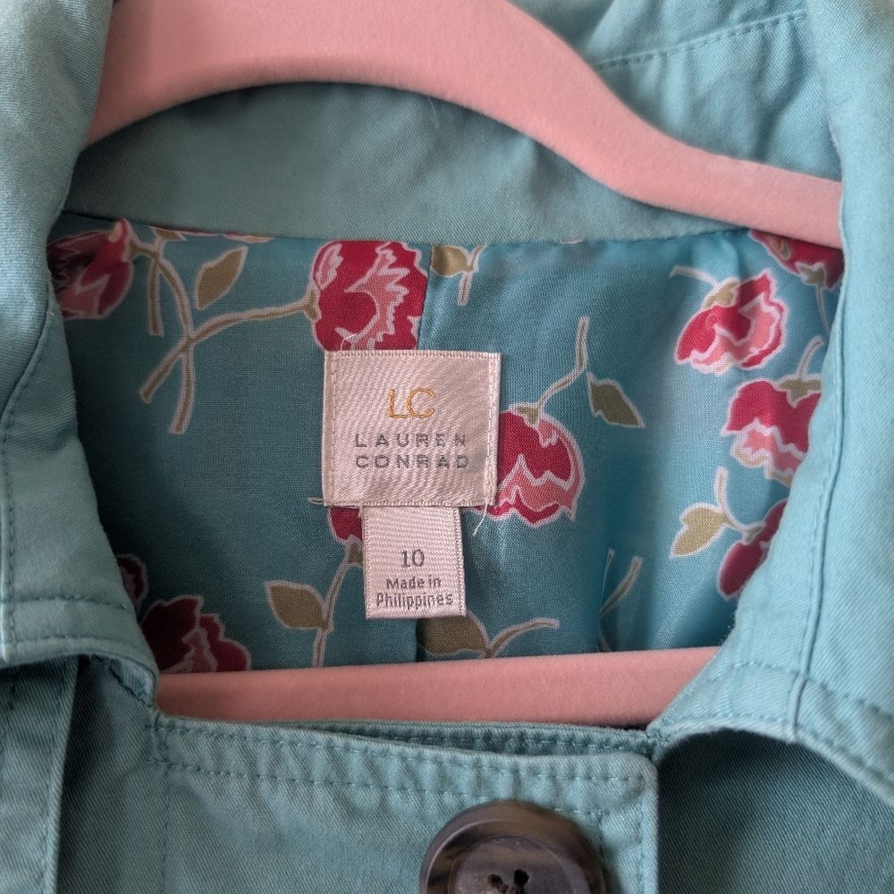 LC Lauren Conrad Bow Trench Coat Mint Teal Size 10 - Picture 5 of 8